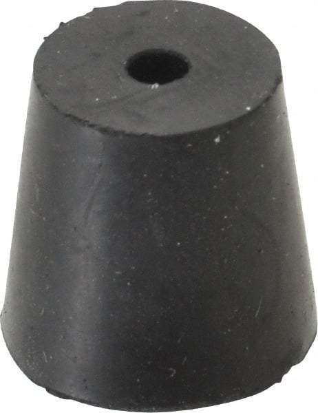 Made in USA - #4, 25/32 Small to 1-1/64 Large End Diam, Tapered Rubber Stopper with Hole - 38 to 48 Shore A Durometer, 13/64" Hole Diam - Apex Tool & Supply