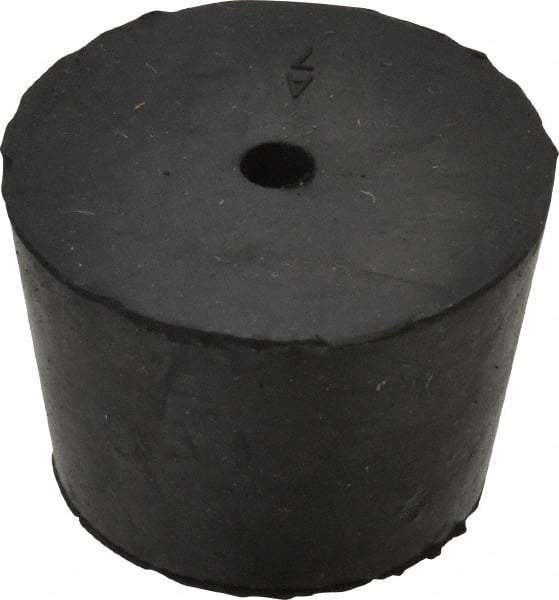 Made in USA - #7, 1-3/16 Small to 1-29/64 Large End Diam, Tapered Rubber Stopper with Hole - 38 to 48 Shore A Durometer, 13/64" Hole Diam - Apex Tool & Supply