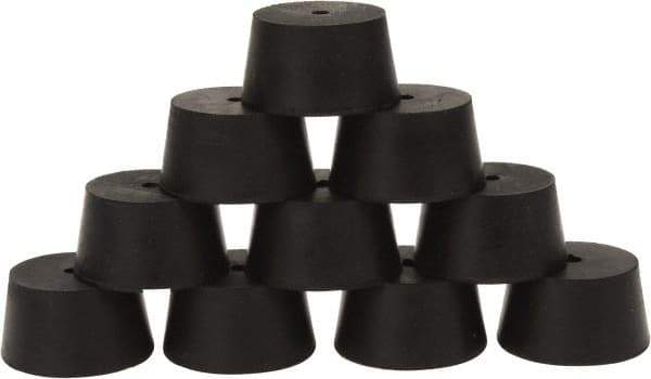 Made in USA - #9, 1-29/64 Small to 1-25/32 Large End Diam, Tapered Rubber Stopper with Hole - 38 to 48 Shore A Durometer, 13/64" Hole Diam - Apex Tool & Supply