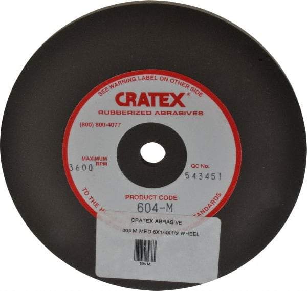 Cratex - 6" Diam x 1/2" Hole x 1/4" Thick, Surface Grinding Wheel - Silicon Carbide, Medium Grade, 3,600 Max RPM, Rubber Bond, No Recess - Apex Tool & Supply