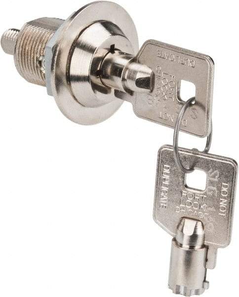 Made in USA - 7/8" Max Thickness, High Security Tubular Keyed Latch - Polished Nickel Coated - Apex Tool & Supply