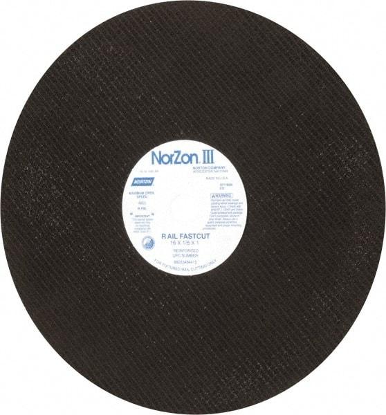 Norton - 16" 24 Grit Zirconia Alumina Cutoff Wheel - 1/8" Thick, 1" Arbor, 4,800 Max RPM, Use with Electric & Gas Powered Saws - Apex Tool & Supply