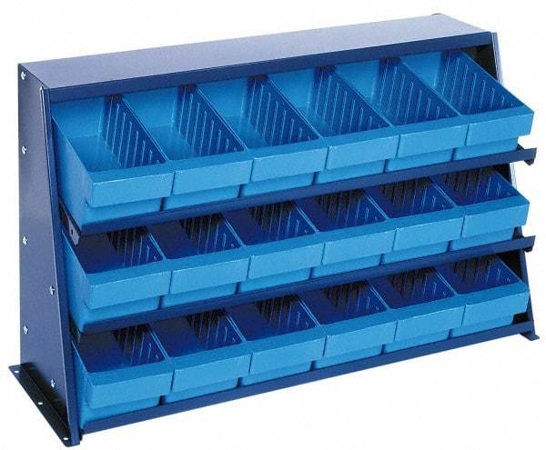Quantum Storage - 240 Lb Capacity, 12" Deep x 36" Wide x 21" High, Steel Bench Rack - 1 Side, 18 Red Polystyrene Bins - Apex Tool & Supply