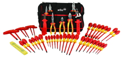 48 Piece - Insulated Tool Set with Pliers; Cutters; Nut Drivers; Screwdrivers; T Handles; Knife & Ruler in Tool Box - Apex Tool & Supply