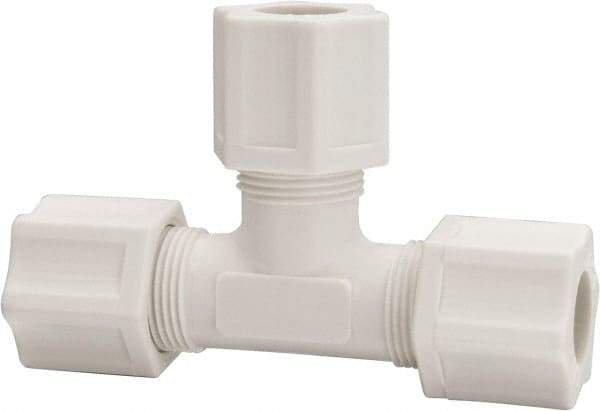 Made in USA - 1/2" Tube OD, Polypropylene Plastic Compression Tube Union Tee - 215°F Max, Plastic Grip - Apex Tool & Supply
