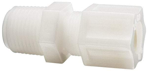 Made in USA - 1/2" Tube OD, Acetal/Celcon Plastic Compression Tube Male Connector - 1/2 NPT Pipe, 220°F Max, Plastic Grip - Apex Tool & Supply