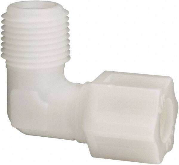 Made in USA - 1/2" Tube OD, Acetal/Celcon Plastic Compression Tube Male Elbow - 1/2 NPT Pipe, 220°F Max, Plastic Grip - Apex Tool & Supply