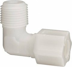 Made in USA - 1/2" Tube OD, Acetal/Celcon Plastic Compression Tube Male Elbow - 1/2 NPT Pipe, 220°F Max, Plastic Grip - Apex Tool & Supply