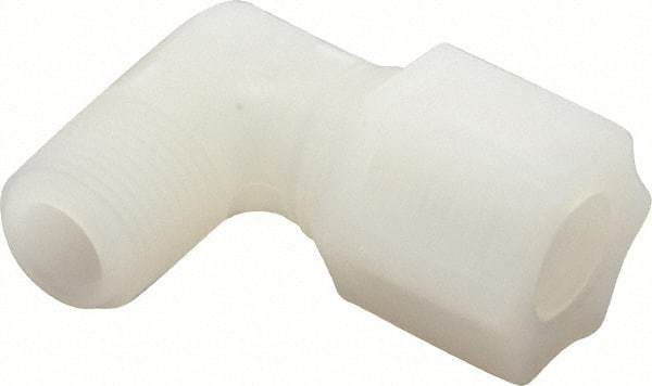 Made in USA - 1/2" Tube OD, Kynar Plastic Compression Tube Male Elbow - 3/8 NPT Pipe, 275°F Max, Plastic Grip - Apex Tool & Supply