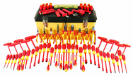 80 Piece - Insulated Tool Set with Pliers; Cutters; Nut Drivers; Screwdrivers; T Handles; Knife; Sockets & 3/8" Drive Ratchet w/Extension; Adjustable Wrench; Ruler - Apex Tool & Supply