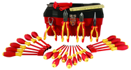 25 Piece - Insulated Tool Set with Pliers; Cutters; Ruler; Knife; Slotted; Phillips; Square & Terminal Block Screwdrivers; Nut Drivers in Tool Box - Apex Tool & Supply