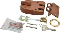 Yale - 1-1/8 to 2-1/4" Door Thickness, Brass Lacquer Finish, Jimmy Proof Rim Deadbolt - Rim Cylinder - Apex Tool & Supply