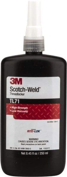 3M - 250 mL, Red, High Strength Liquid Threadlocker - Series TL71, 24 hr Full Cure Time, Hand Tool, Heat Removal - Apex Tool & Supply