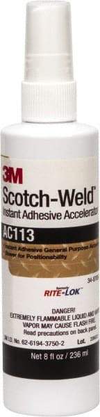 3M - 8 oz Bottle Amber Instant Adhesive - Series AC113, Bonds to Metal, Plastic & Rubber - Apex Tool & Supply