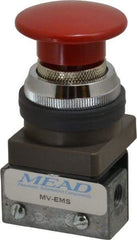 Mead - 1/8" NPT Emergency Stop Manual Valve - 3 Ports, 3-Way, 2-Position Detent, Emergency Stop Push Button Red & Manual Return - Apex Tool & Supply