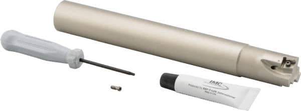 Iscar - 1" Cut Diam, 0.315" Max Depth of Cut, 1" Shank Diam, 7.87" OAL, Indexable Square Shoulder Helical End Mill - Cylindrical Shank, 90° Lead Angle, Through Coolant, Series Helitang - Apex Tool & Supply