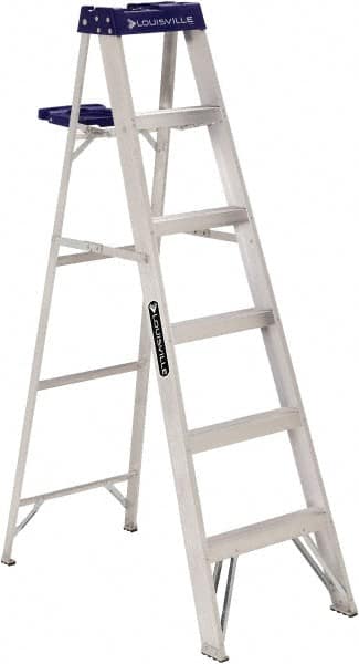 Louisville - 5 Steps, 6' High, Type I Rating, Aluminum Step Ladder - Apex Tool & Supply