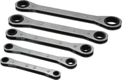 Lang - 5 Piece, 1/4 to 7/8", 12 Point, Ratcheting Box Wrench Set - Inch System of Measurement, Chrome Finish, Comes in Vinyl Roll - Apex Tool & Supply
