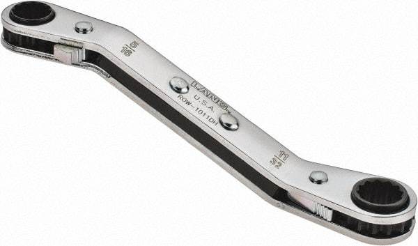 Lang - 5/16" x 11/32" 12 Point Reversible Ratcheting Offset Box Wrench - Double End, 4-1/4" OAL, Steel, 25° Offset - Apex Tool & Supply