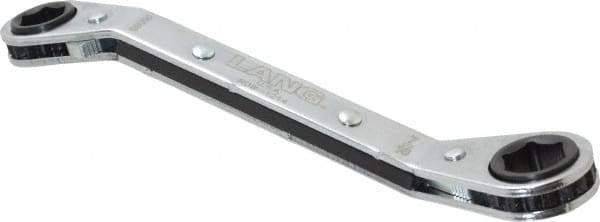 Lang - 3/8" x 7/16" 6 Point Reversible Ratcheting Offset Box Wrench - Double End, 5-7/16" OAL, Steel, 25° Offset - Apex Tool & Supply