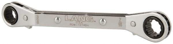 Lang - 3/8" x 7/16" 12 Point Reversible Ratcheting Offset Box Wrench - Double End, 5-7/16" OAL, Steel, 25° Offset - Apex Tool & Supply