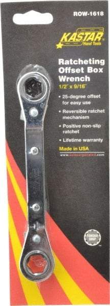Lang - 1/2" x 9/16" 6 Point Reversible Ratcheting Offset Box Wrench - Double End, 6-3/4" OAL, Steel, 25° Offset - Apex Tool & Supply