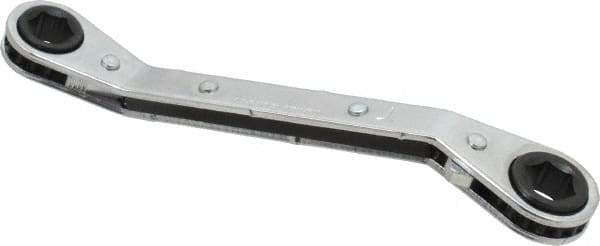 Lang - 9mm x 10mm 12 Point Reversible Ratcheting Offset Box Wrench - 5-7/16" OAL, Steel, 25° Offset - Apex Tool & Supply