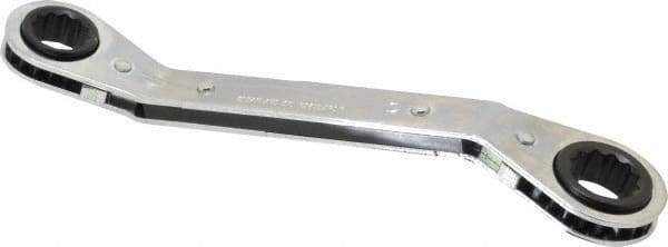 Lang - 15mm x 17mm 12 Point Reversible Ratcheting Offset Box Wrench - 8" OAL, Steel, 25° Offset - Apex Tool & Supply