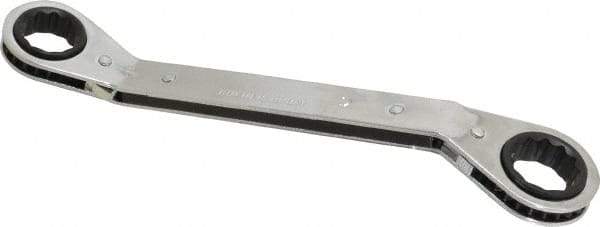 Lang - 19mm x 21mm 12 Point Reversible Ratcheting Offset Box Wrench - Double End, 9-1/8" OAL, Steel, 25° Offset - Apex Tool & Supply
