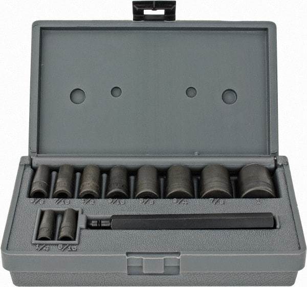 Lang - 11 Piece, 1/4 to 1", Hollow Punch Set - Apex Tool & Supply