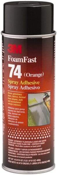 3M - 24 oz Aerosol Orange Spray Adhesive - High Tack, 170°F Heat Resistance, 40 Sq Ft Coverage, Medium Strength Bond, 15 min Max Bonding Time, Flammable, Series 74 - Apex Tool & Supply