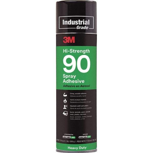 3M - 24 oz Aerosol Clear Spray Adhesive - High Tack, 250°F Heat Resistance, 23.6 Sq Ft Coverage, High Strength Bond, 10 min Max Bonding Time, Flammable, Series High-Strength 90 - Apex Tool & Supply