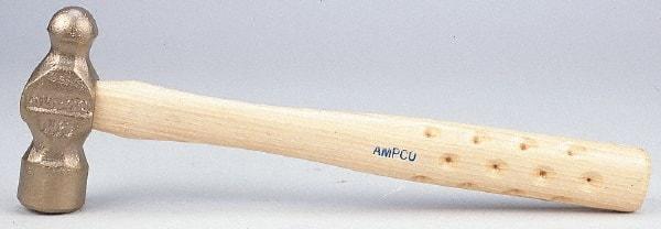 Ampco - 1-1/2 Lb Head Bronze Nonsparking Ball Pein Hammer - Hickory Handle - Apex Tool & Supply