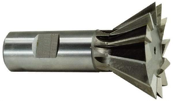 Keo - 1-3/8" Diam x 3/8" Width of Cut, 45° Included Angle, High Speed Steel Dovetail Cutter - 5/8" Shank Diam, 1-15/16" Shank Length, 2-7/8" Overall Length, Weldon Flat, Uncoated - Apex Tool & Supply