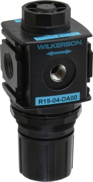Wilkerson - 1/2 NPT Port, Zinc Common-P1 Regulator - 3 to 60 psi Range, 300 Max psi Supply Pressure, 1/4" Gauge Port Thread, 2.36" Wide x 5.4" High - Apex Tool & Supply