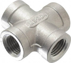 Merit Brass - 1/4" Grade 304 Stainless Steel Pipe Cross - FNPT End Connections, 150 psi - Apex Tool & Supply