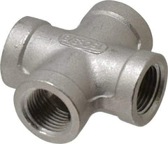 Merit Brass - 3/8" Grade 304 Stainless Steel Pipe Cross - FNPT End Connections, 150 psi - Apex Tool & Supply