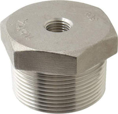 Merit Brass - 1-1/2 x 1/4" Grade 304 Stainless Steel Pipe Hex Bushing - MNPT x FNPT End Connections, 150 psi - Apex Tool & Supply