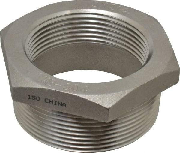 Merit Brass - 3 x 2-1/2" Grade 304 Stainless Steel Pipe Hex Bushing - MNPT x FNPT End Connections, 150 psi - Apex Tool & Supply