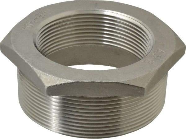 Merit Brass - 4 x 3" Grade 304 Stainless Steel Pipe Hex Bushing - MNPT x FNPT End Connections, 150 psi - Apex Tool & Supply