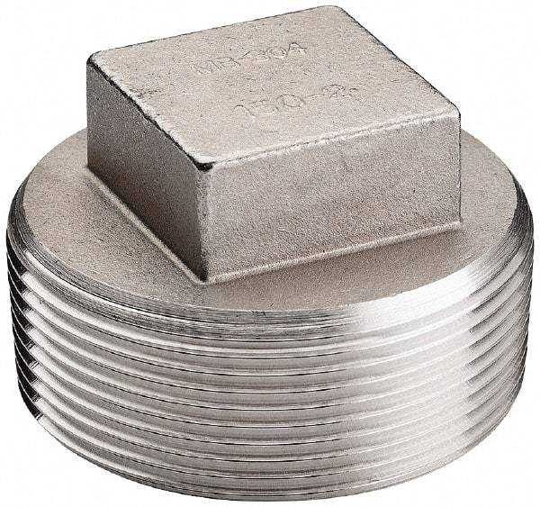 Merit Brass - 2-1/2" Grade 316 Stainless Steel Pipe Square Head Plug - MNPT End Connections, 150 psi - Apex Tool & Supply
