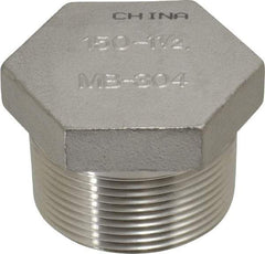 Merit Brass - 1-1/2" Grade 304 Stainless Steel Pipe Hex Head Plug - MNPT End Connections, 150 psi - Apex Tool & Supply
