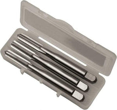 Vermont Tap & Die - #8-32 UNC, 4 Flute, Bottoming, Plug & Taper, Bright Finish, High Speed Steel Tap Set - Left Hand Cut, 53.98mm OAL, 3/4" Thread Length, Series 3105L - Apex Tool & Supply