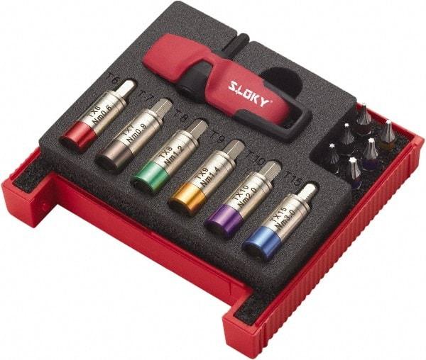 Sloky - 13 Piece, 0.6 to 3 N/m, Torx Preset Torque Limiting Screwdriver - 1/4" Drive - Apex Tool & Supply