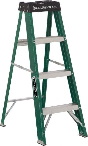 Louisville - 3 Steps, 4' High, Type II Rating, Fiberglass Step Ladder - Apex Tool & Supply