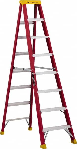 Louisville - 7 Steps, 8' High, Type IA Rating, Fiberglass Step Ladder - Apex Tool & Supply