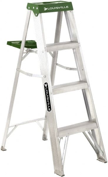 Louisville - 3 Steps, 4' High, Type II Rating, Aluminum Step Ladder - Apex Tool & Supply