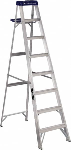 Louisville - 7 Steps, 8' High, Type I Rating, Aluminum Step Ladder - Apex Tool & Supply