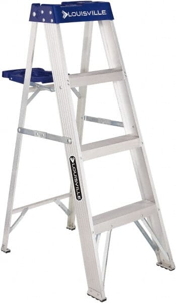 Louisville - 3 Steps, 4' High, Type I Rating, Aluminum Step Ladder - Apex Tool & Supply