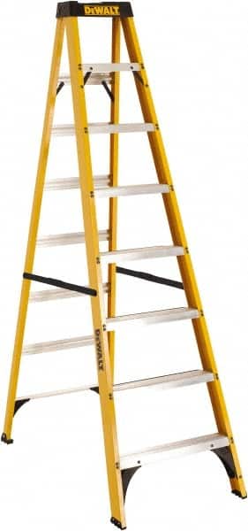 DeWALT - 7 Steps, 8' High, Type I Rating, Fiberglass Step Ladder - Apex Tool & Supply